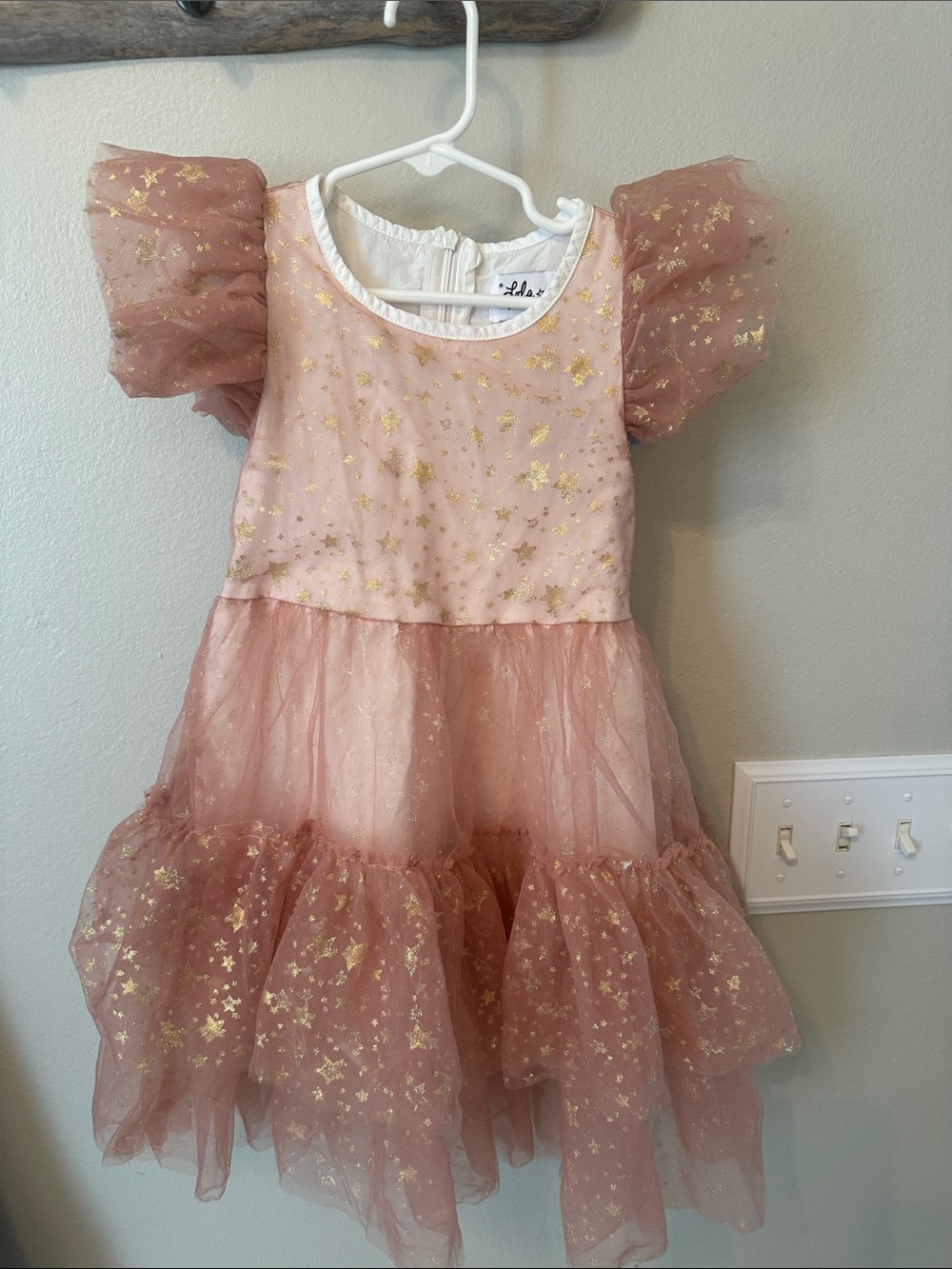 Lola + The Boys Pink Tulle Dress with Gold Star Accents